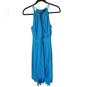 WHBM Women's Turquoise Aqua Blue Halter Neckline Ruffled Hem Tiered Dress Size 2